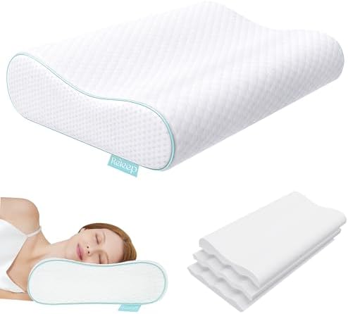 Releep Cervical Neck Pillow, Side Sleeper Pillow for Neck Pain Relief, Adjustable Contour Pillow for Sleeping, Ergonomic Memory Foam Pillow, Orthopedic Cooling Pillow Back Stomach Sleeping, Queen Size