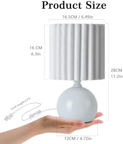 Ziqqeelam Blue Small Table Lamp with Scalloped Linen Shade, Mini Blue Table Lamp for Bedroom Nightstand, Cute Desk Night Light for Living Room, Bookshelf, Kitchen Counter, Kids Room, Office