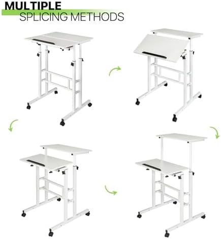 Magshion Rolling Standing Desk with Wheels, Height Adjustable Laptop Desk for Walking Pad, Mobile Workstation with Tilt Top, 28" to 46" Height Range for Home Office & Small Spaces, White