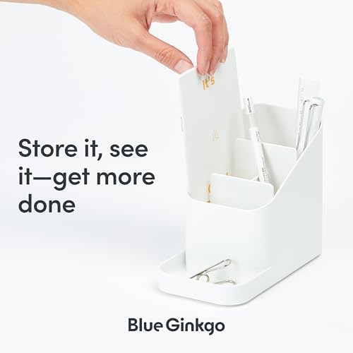 BLUE GINKGO Pen Holder, Desk Organizer, White, Made in Korea