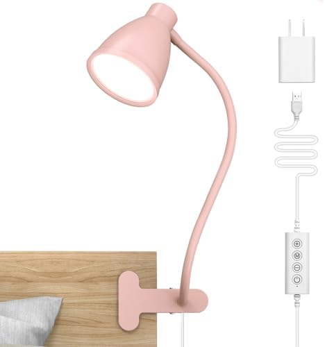 BOHON Cute Desk Lamp with Clamp Clip on Light, 5 Color 10 Brightness, Pink