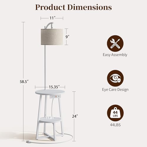 Yoobure Floor Lamp with Table - Farmhouse Night Stand with Charging Station