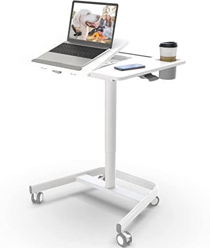 JOY worker Mobile Standing Desk, 60° Tiltable Rolling Laptop Desk, White