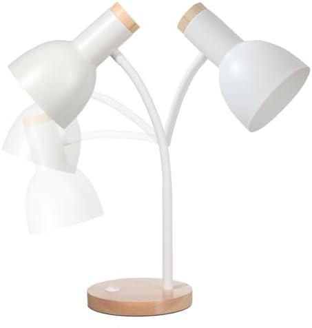 Adjustable Wooden Desk Lamp,Metal Shade Flexible Neck Table Lamp