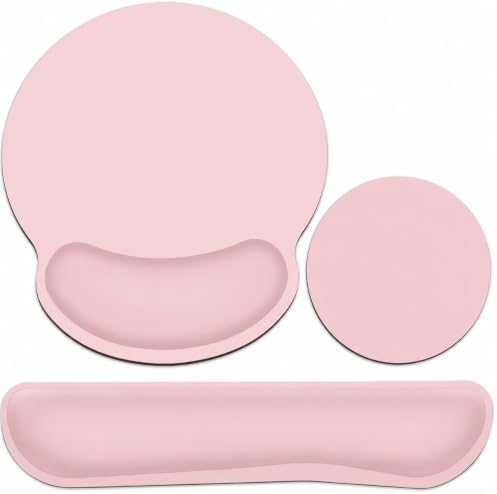 Mouse Pad with Wrist Rest & Keyboard Wrist Rest Set, Pink
