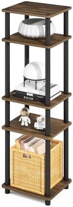 Furinno Turn-N-Tube Storage Shelves, Stackable Standing Shelf, Open Corner Shelf, for Organization and Storage, Living Room, Garage, Home Office, Columbia Walnut