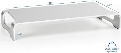 VIVO Silver Aluminum 16 inch Wide Monitor Riser, Ergonomic Desktop Stand, Modern Tabletop Organizer STAND-V000H