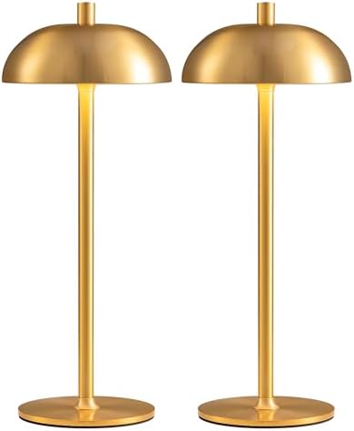 12" Cordless Table Lamps Set of 2, Gold Modern Portable Desk Lamp