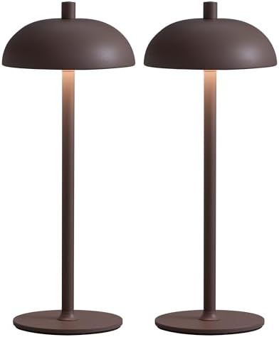12" Cordless Table Lamps Set of 2, Brown Modern Portable Desk Lamp