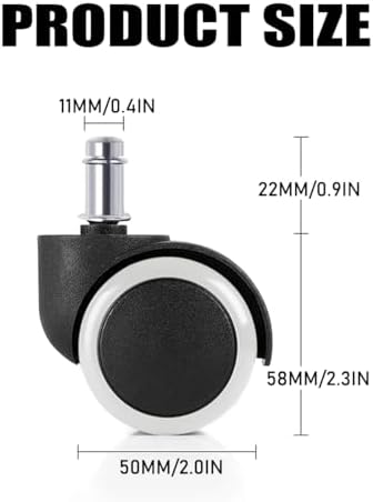 2" Universal Computer Office Chair Wheels Heavy Duty Rubber Gaming Chair Casters White No Noise Polyurethane Wheel Replacement Standard Size Set of 5