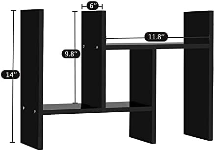 J.M.Deco Desktop Organizers and Storage for Office, Adjustable Desktop Organizer Shelf Double H Display, True Natural Stand Shelves, Black