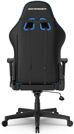 DXRacer Prince Series L Gaming Chair - Reclining, Ergonomic & Comfortable Computer Chair with 2D Armrest, Wing-Shaped Seat Base & Headrest Pillow Faux Leather (Faux Leather, Black & Blue)