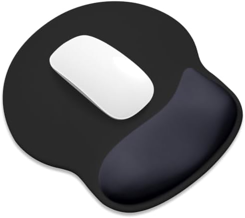 ITNRSIIET Ergonomic Mouse Pad with Wider Memory Foam Wrist Rest +17%, Curved Cushion Reduces Pressure 20%, Pain Relief, Non-Slip, Smooth, Cute Color Desk Accessory, 9.85 x 9 inch, Black Gray