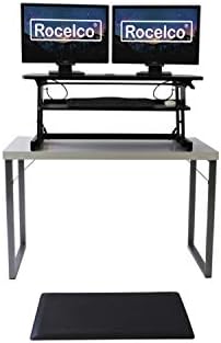 Rocelco 37.5" Deluxe Height Adjustable Standing Desk Converter with Anti Fatigue Mat BUNDLE - Quick Sit Stand Up Computer Workstation Riser - Large Retractable Keyboard Tray - Black (R DADRB-MAFM)