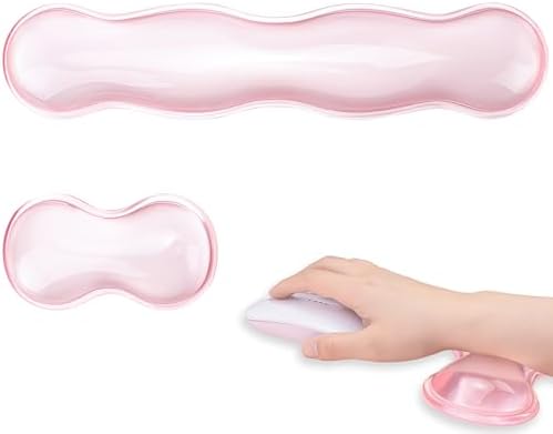 Gel Wrist Rest for Keyboard and Mouse - Pink Soft Ergonomic Silicone Wrist Rest, Clear Cute Desk Accessories for Gaming, Computer, Laptop