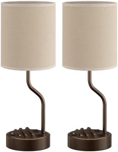 Fenmzee Bedside Lamps for Bedroom Set - 18" Beige Table Lamp for Nightstand