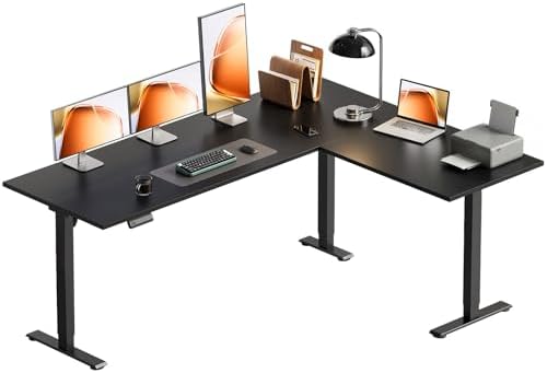 OffiGo 63 Inch Reversible L Shaped Electric Standing Desk, Black