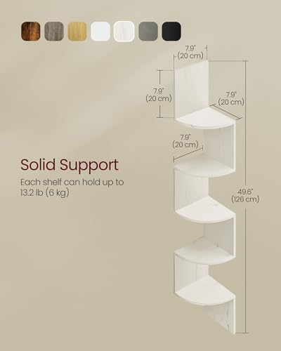 VASAGLE Corner Shelf Wall Mount, 5-Tier Floating Corner Bookshelf