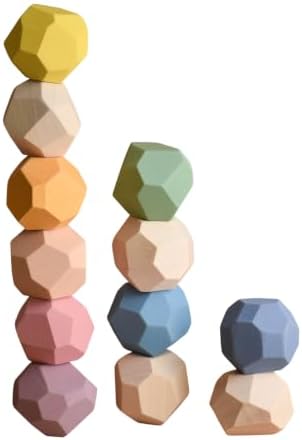 Pastel Wooden Stacking Stones Board Game Solid Natural Wood Balancing Blocks, Handmade Unique Gift, Aesthetic Balancing Rocks, Muted Boho Home Office Decor