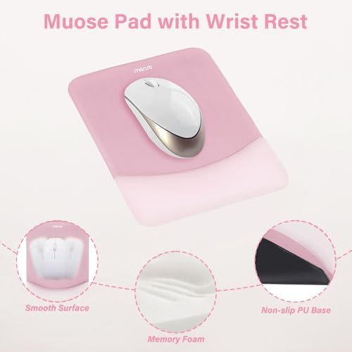 MOSISO Wrist Rest Support Mouse Pad & Keyboard Set, Pink