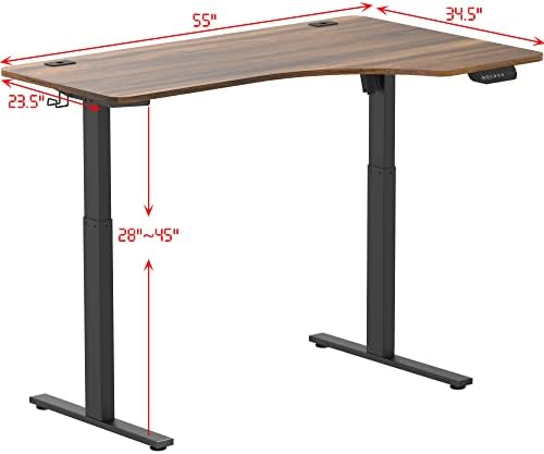 SHW 55-Inch Large Electric Height Adjustable L-Shaped Standing Desk, Walnut