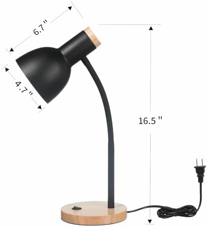 Adjustable Wooden Desk Lamp,Metal Shade Flexible Neck Table Lamp
