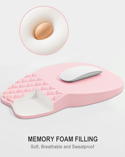 Auhoahsil Ergonomic Mouse Pad with Wrist Rest, Comfortable Slope Computer Mouse Mat with Wrist Support, Memory Foam Filling, Non-Slip Silicone Base, Pain Relief for Gaming Work, 8" x 12", Light Pink