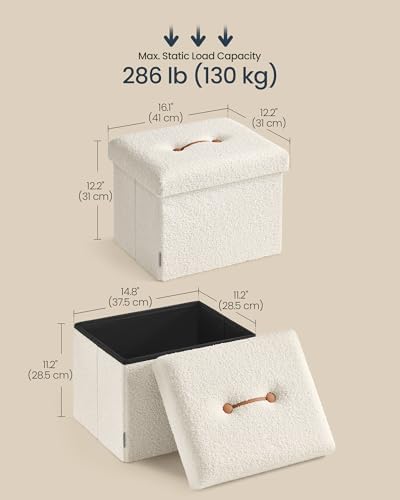 SONGMICS Small Folding Storage Ottoman, 12.2 x 16.1 x 12.2 Inches