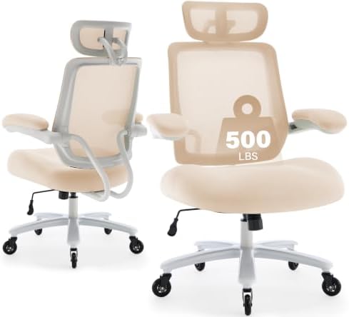 Big and Tall Office Chair with 500 LBS Capacity and Memory Foam Seat, Beige