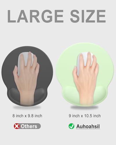 Auhoahsil Mouse Pad, Ergonomic Mouse Pad with Wrist Rest, Pain Relief Computer Gel Mouse Pad Wrist Support for Laptop, Mousepad with Non-Slip PU Base, Mouse Pads for Desk, Light Green