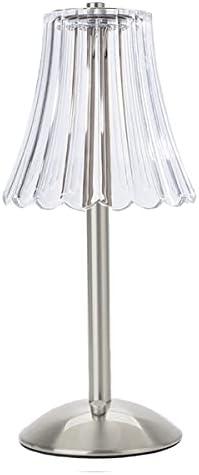 HEQET Cordless Table Lamps for Home,Table,Dining Room, Gold Rechargeable Lamps, USB Charge 12'' Tall LED Brass Portable Outdoor Indoor Table Lamp with Built-in Dimmer (Silver-Flower)