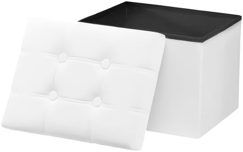 AmasSmile Ottoman with Storage,17" Folding Velvet Foot Rest Chest,White