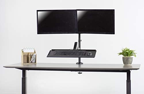 VIVO Black Dual Monitor Sit-Stand Height Adjustable Workstation, Standing Desk Mount with Pneumatic Spring, Holds 2 Screens up to 32 inches STAND-SIT2B