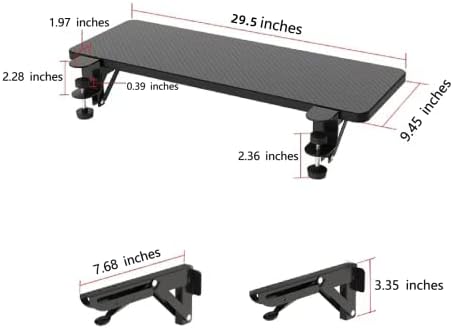 Computer Desk Extender 29.5" x 9.45" Table Arm Elbow Support Collapsible Keyboard Tray for Square Tabletop - Carbon Fiber
