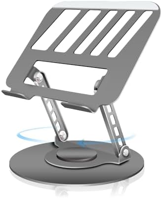 Compatible 360° Rotating Adjustable Laptop Stand, Fully Foldable Dual Rotary Shaft Laptop Riser Portable Standing Desk, Fits MacBook & All 10-15 Inch Laptops - Grey