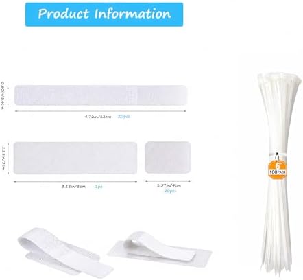Under-Desk Cable Management Kit: 20 Adhesive & 100 Zip Ties(White)