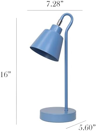 Simple Designs LD1079-BLU 16" Sleek Essentials Metal Looped Desk Task Lamp with Adjustable Shade, for Office, Desk, Nightstand, Dorm, Blue