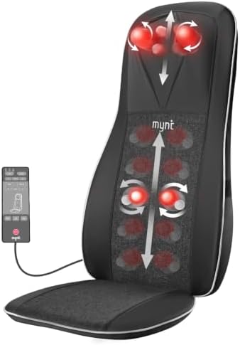 Mynt Shiatsu Neck & Back Massager for Chair, Deep Tissue Kneading Chair Pad
