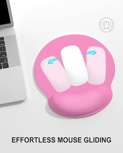 Auhoahsil Mouse Pad, Ergonomic Mouse Pad with Wrist Rest, Pain Relief Computer Gel Mouse Pad Wrist Support for Laptop, Mousepad with Non-Slip PU Base, Mouse Pads for Desk, Hot Pink