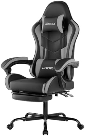 Ergonomic Gaming & Office Chair，Footrest, Racing Design Grey