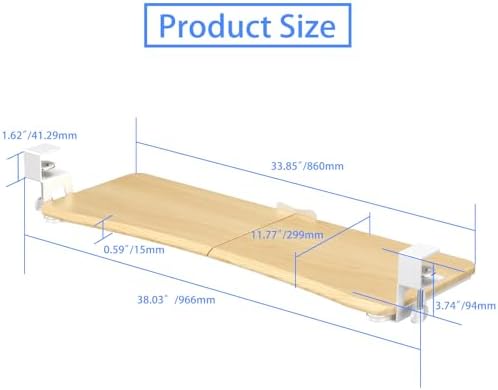 suptek Large Keyboard Tray Under Desk Pull Out with C Clamp Mount, Keyboard & Mouse Tray, 34 (38 Including Clamps) x 11.8 inch Slide-Out Platform Computer Drawer for Typing, Light Wood, DSF1LQM