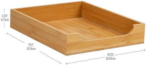 Mind Reader Paper Tray, Desktop Organizer, File Storage, Modern, Office, Bamboo, 10.25"L x 12.5"W x 2.25"H, Brown