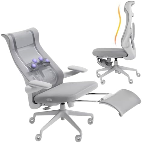 KRAZE Massage Office Chair Ergonomic High-Back Mesh Desk Chair, Light Gray