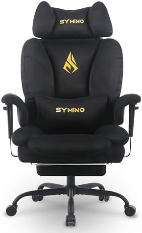Symino Gaming Chair with Footrest, Up/Down Armrests, Suede Fabric Ergonomic Office Chair, 155° Recline Computer Chair for Desk, Black