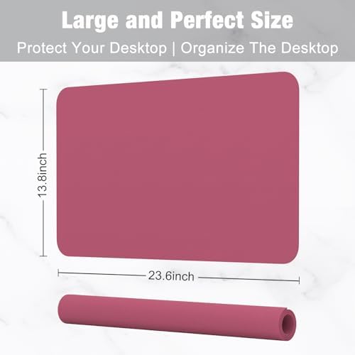 Hsurbtra Desk Pad, 23.6" x 13.8" PU Leather Desk Mat, M Extended Mouse Pad, Waterproof Desktop Blotter Protector, Non-Slip Ultra Thin Small Laptop Keyboard Writing Mat for Office Home, Deep Red