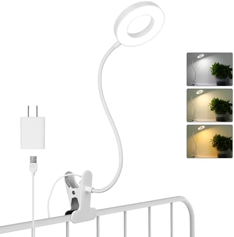 Woputne Desk Lamp Clip on Desk Reading Lights for Books in Bed (White)