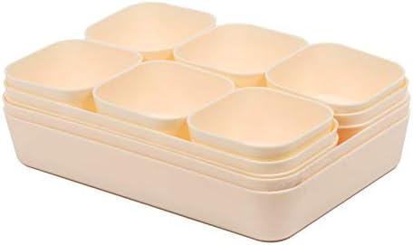 Set Of 12 Beige Color Plastic Desk Drawer Organizers For Makeup Bathroom Office Kitchen Vanity Drawer Storage Box Container