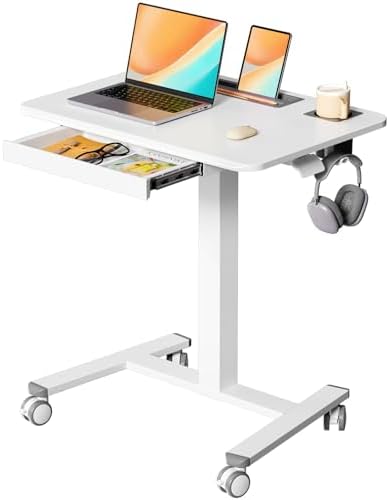 28" Mobile Standing Desk with Drawer, Portable Laptop Desk