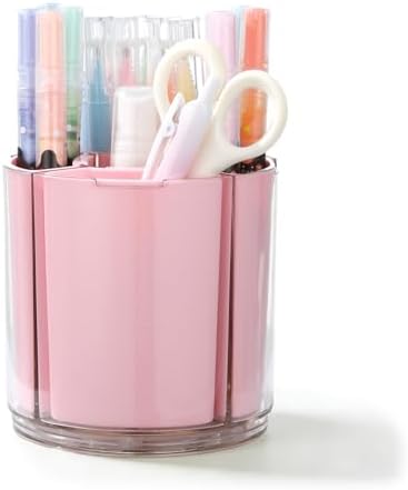 Comix 360° Rotating Pen Holder for Desk, Pink Pencil Holder with 5 Slots
