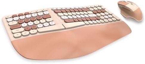 Wireless Ergonomic Keyboard and Mouse Combo with PU Wrist Rest, Carpal Tunnel Keyboard, 2.4G Colorful Split Ergo Keyboard, Comfortable Natural Typing, Compatible with PC/Laptop (Milk Tea)